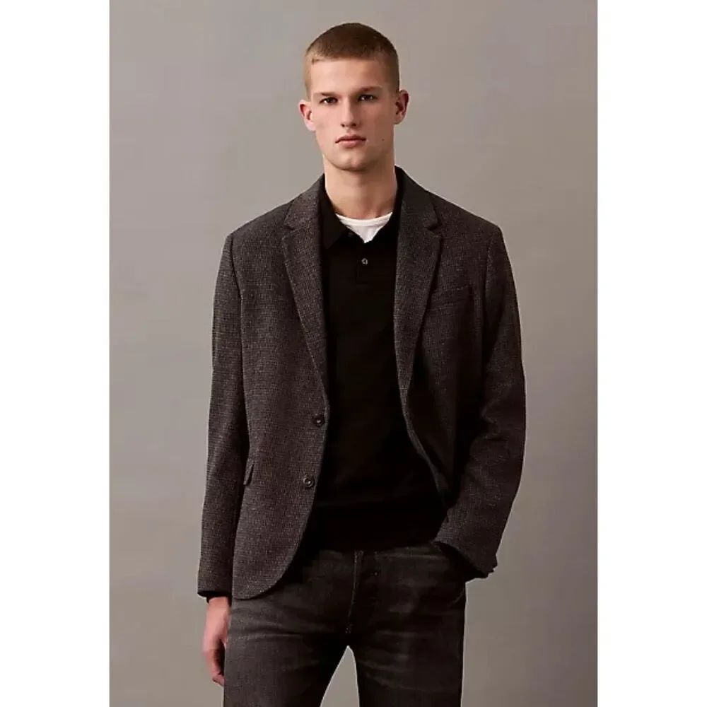 Calvin Klein NWT Wool Blend Slim Fit Blazer Black Beauty Large